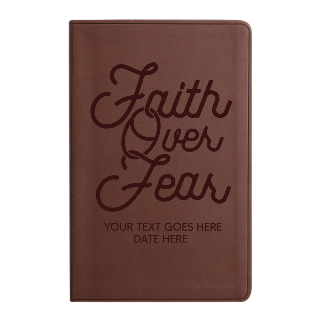Personalized ESV Thinline Bible Large Print Faux Leather Holy Bible with Full Cover Faith over Fear Design Brown | Shepherds Shelf - Shepherds Shelf