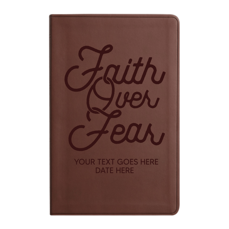 Personalized ESV Thinline Bible Large Print Faux Leather Holy Bible with Full Cover Faith over Fear Design Brown | Shepherds Shelf - Shepherds Shelf