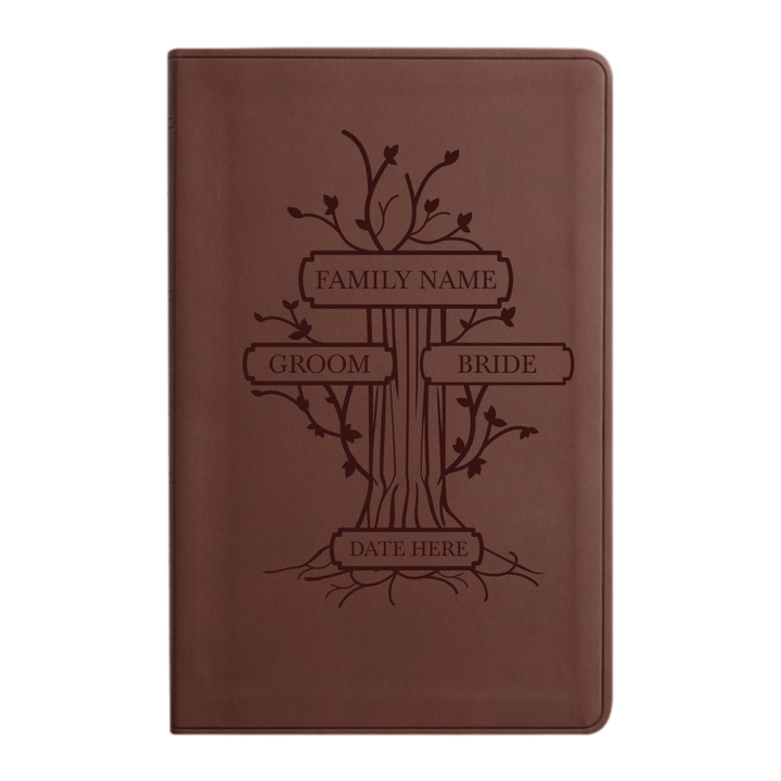 Personalized ESV Thinline Bible Large Print Faux Leather Holy Bible with Full Cover Family Tree Design Brown | Shepherds Shelf - Shepherds Shelf