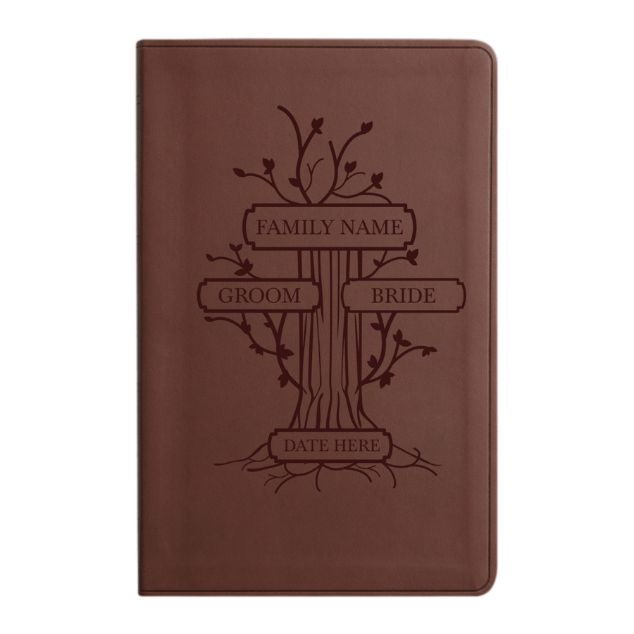 Personalized ESV Thinline Bible Large Print Faux Leather Holy Bible with Full Cover Family Tree Design Brown | Shepherds Shelf - Shepherds Shelf