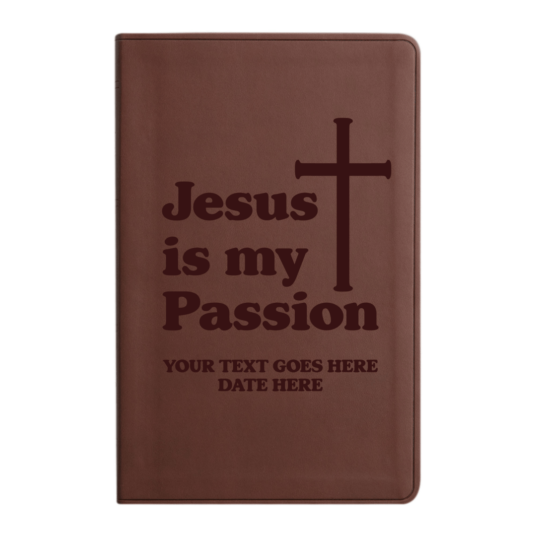 Personalized ESV Thinline Bible Large Print Faux Leather Holy Bible with Full Cover Jesus is my Passion Design Brown | Shepherds Shelf - Shepherds Shelf