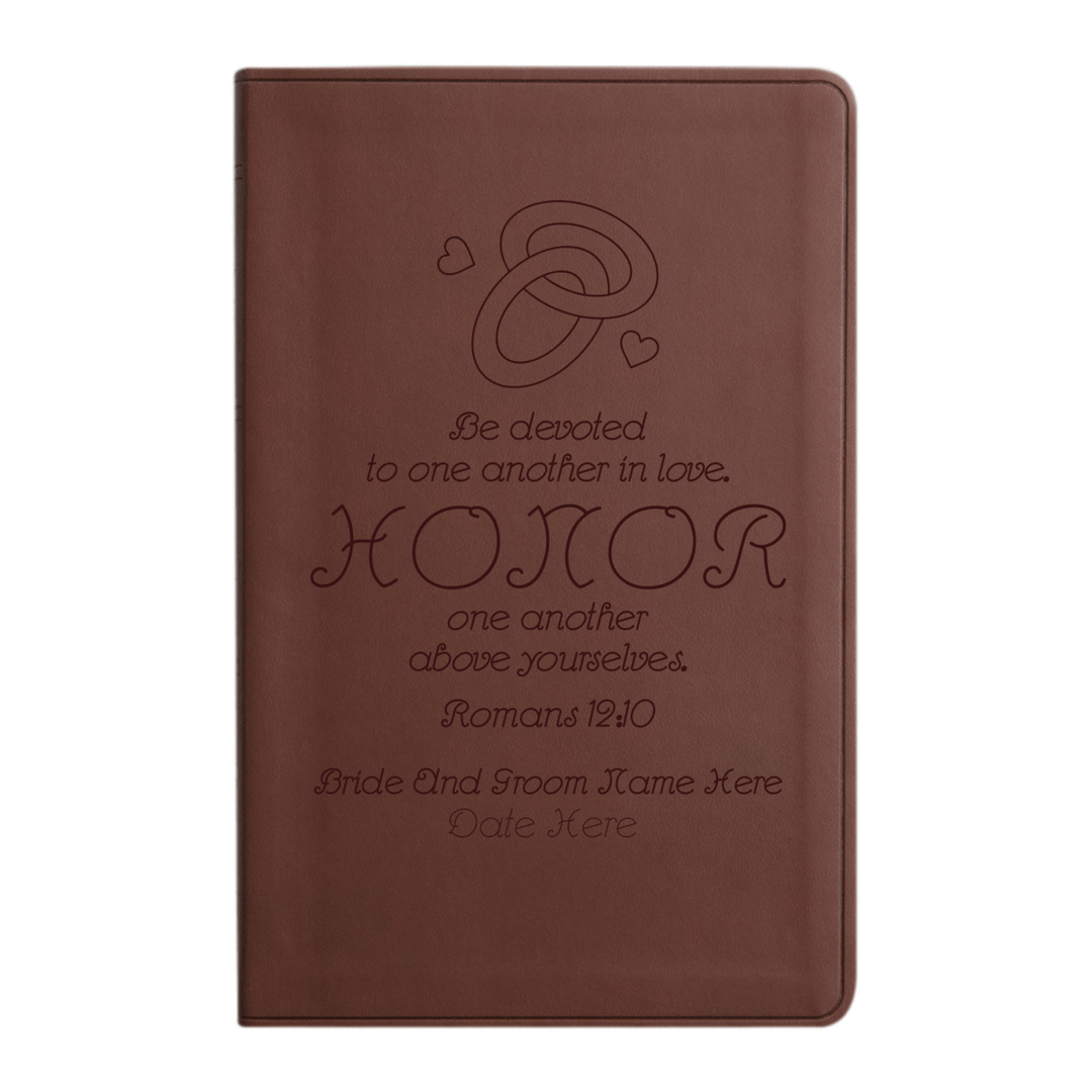 Personalized ESV Thinline Bible Large Print Faux Leather Holy Bible with Full Cover Romans 12:10 Design Brown | Shepherds Shelf - Shepherds Shelf