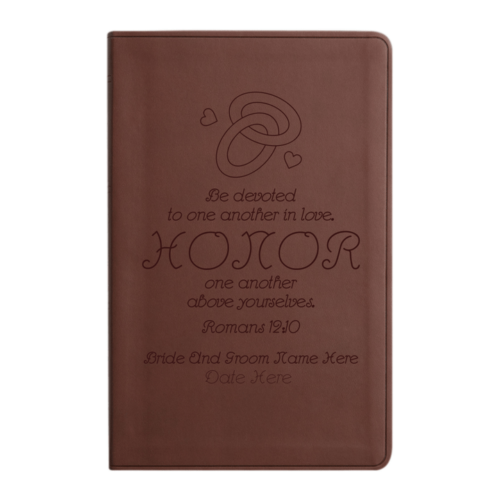 Personalized ESV Thinline Bible Large Print Faux Leather Holy Bible with Full Cover Romans 12:10 Design Brown | Shepherds Shelf - Shepherds Shelf
