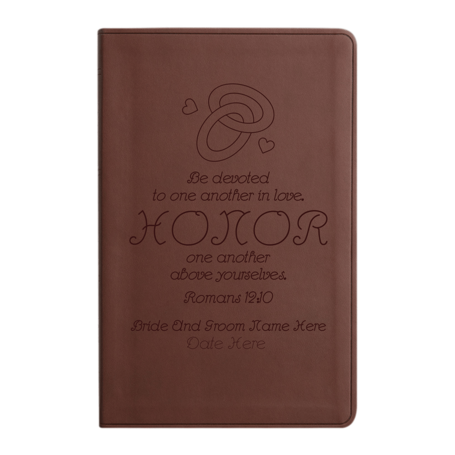 Personalized ESV Thinline Bible Large Print Faux Leather Holy Bible with Full Cover Romans 12:10 Design Brown | Shepherds Shelf - Shepherds Shelf