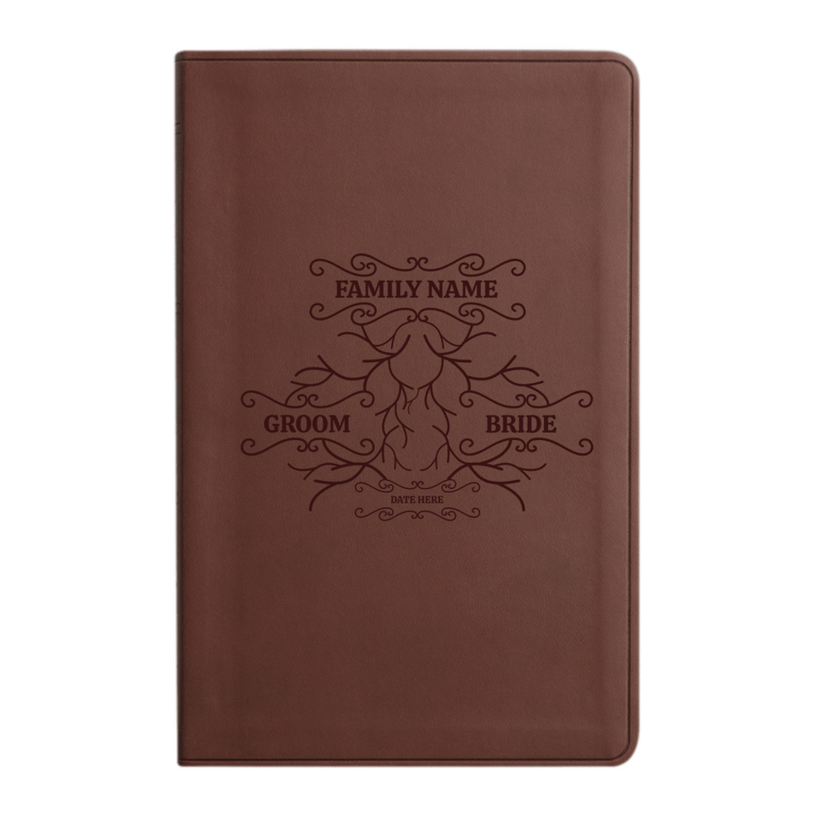 Personalized ESV Thinline Bible Large Print Faux Leather Holy Bible with Full Cover Roots 1 Design Brown | Shepherds Shelf - Shepherds Shelf