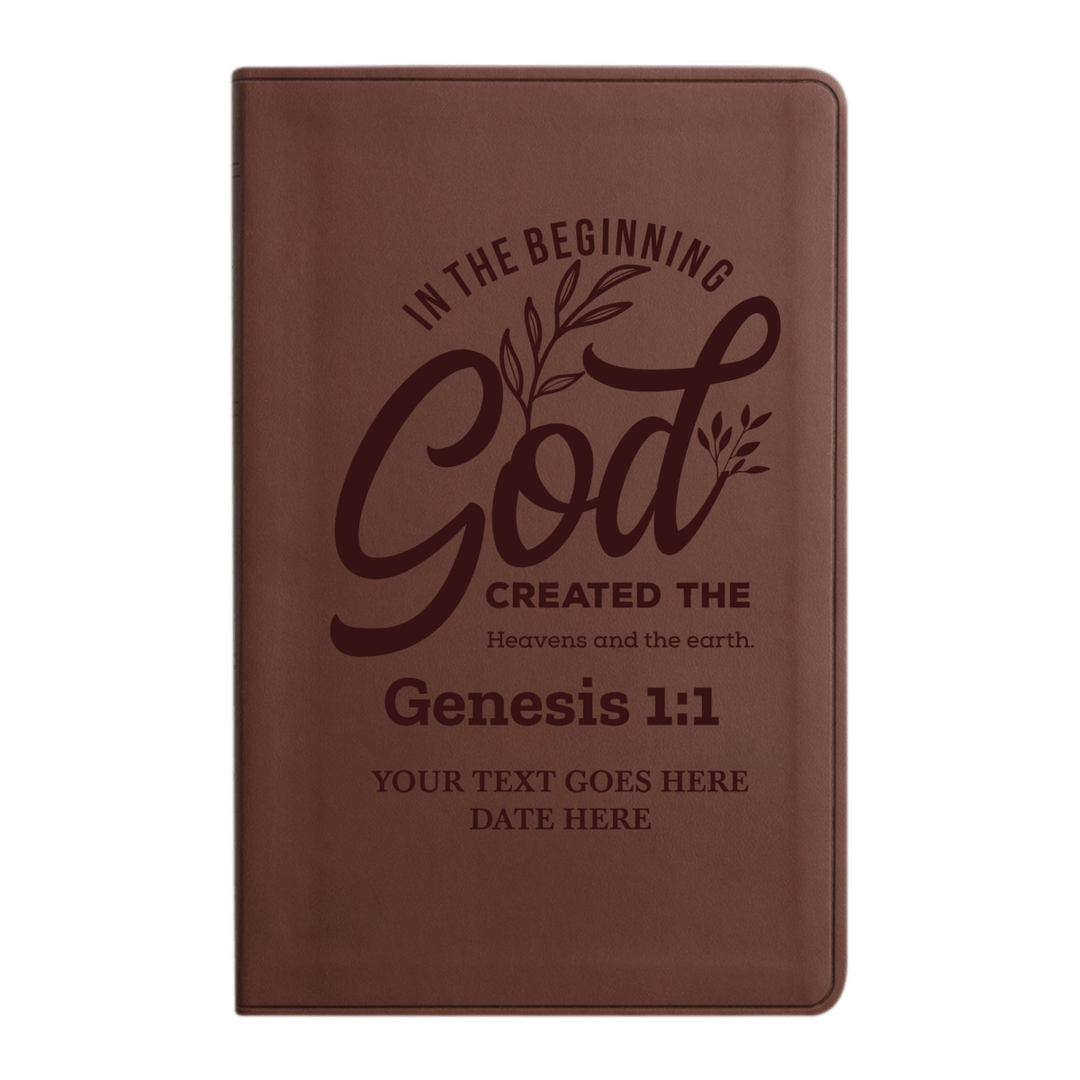 Personalized ESV Thinline Bible Large Print Faux Leather Holy Bible with Genesis 1:1 Bible Verse Design Brown | Shepherds Shelf - Shepherds Shelf