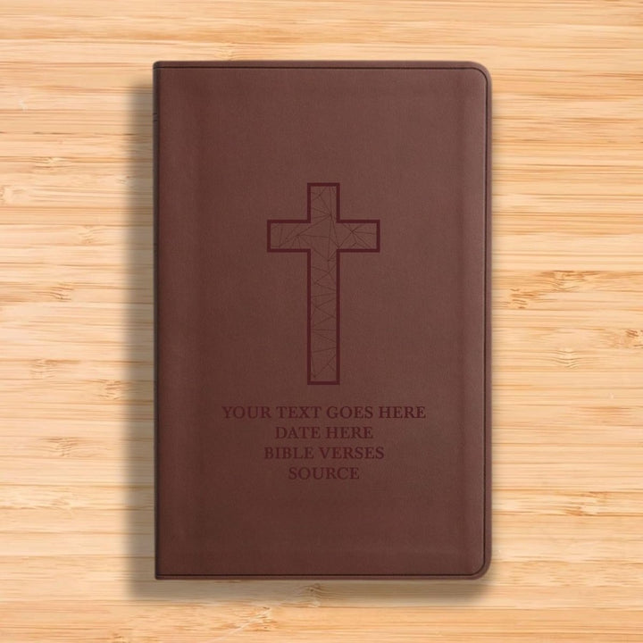 Personalized ESV Thinline Bible Large Print Faux Leather Holy Bible with Geometric Cross Design Brown | Shepherds Shelf - Shepherds Shelf