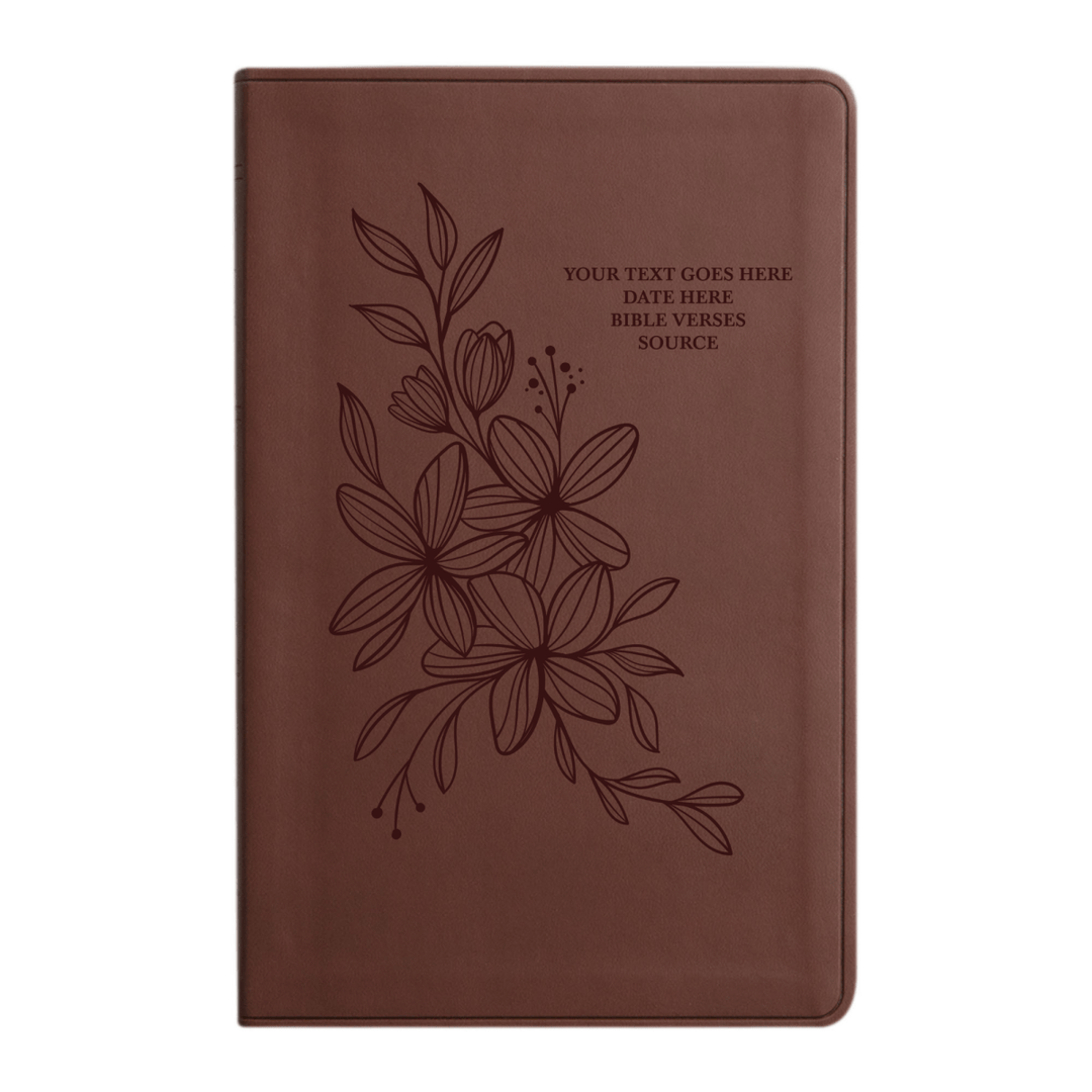 Personalized ESV Thinline Bible Large Print Faux Leather Holy Bible with Hyacinth Design Brown | Shepherds Shelf - Shepherds Shelf