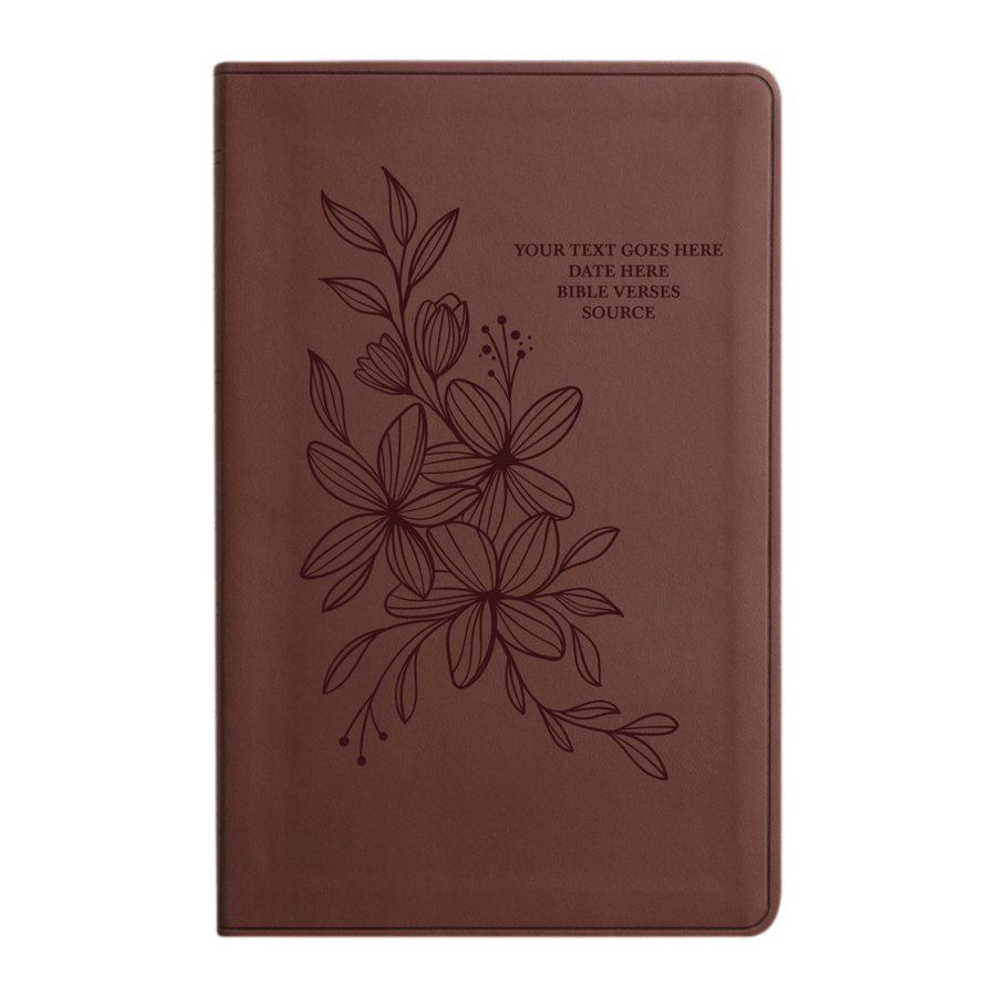 Personalized ESV Thinline Bible Large Print Faux Leather Holy Bible with Hyacinth Design Brown | Shepherds Shelf - Shepherds Shelf