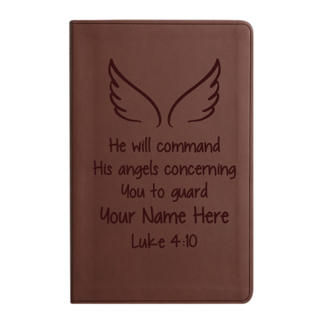 Personalized ESV Thinline Bible Large Print Faux Leather Holy Bible with Luke 4:10 Design Brown | Shepherds Shelf - Shepherds Shelf