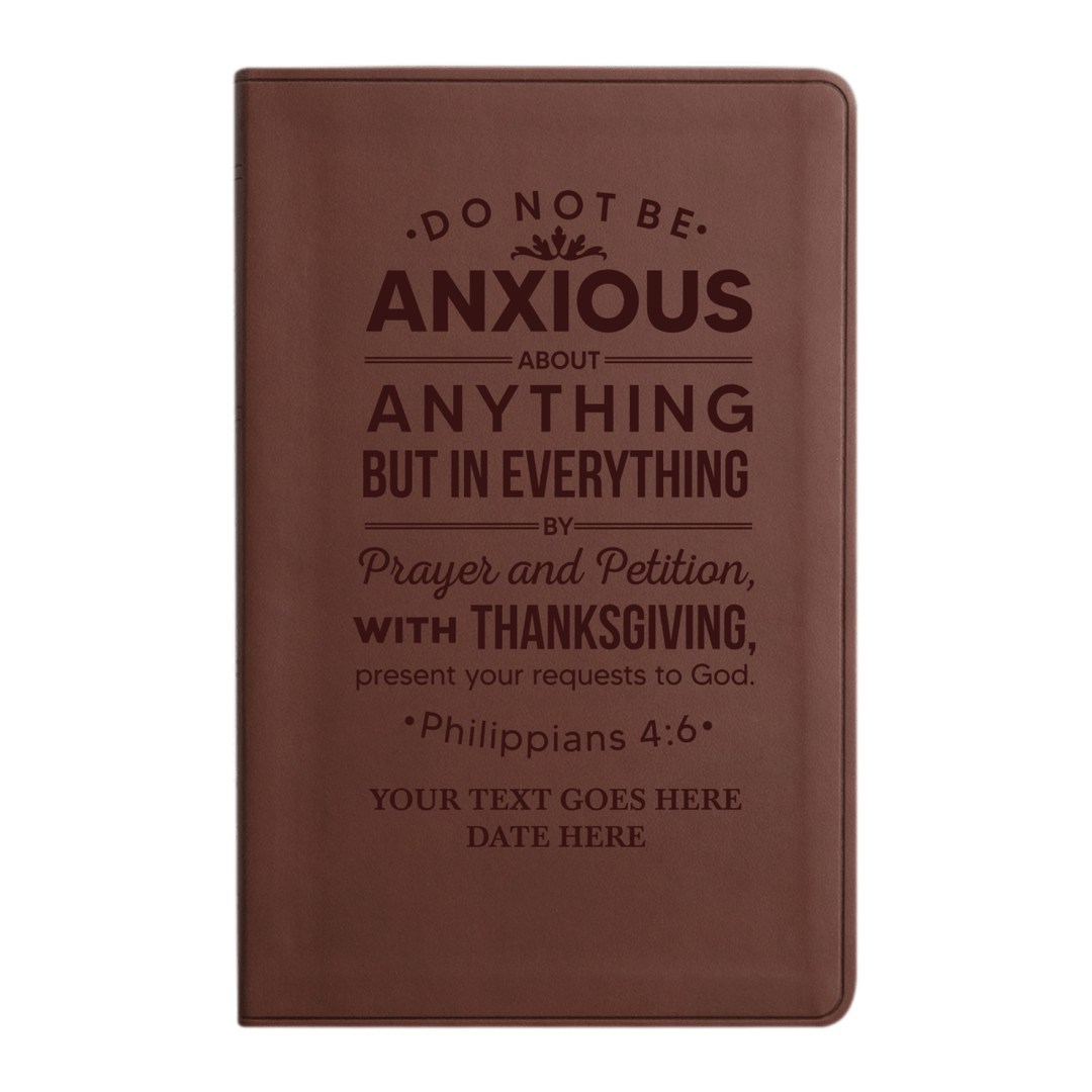 Personalized ESV Thinline Bible Large Print Faux Leather Holy Bible with Philippians 4:6 Bible Verse Design Brown | Shepherds Shelf - Shepherds Shelf