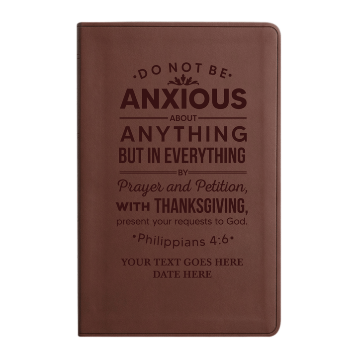 Personalized ESV Thinline Bible Large Print Faux Leather Holy Bible with Philippians 4:6 Bible Verse Design Brown | Shepherds Shelf - Shepherds Shelf
