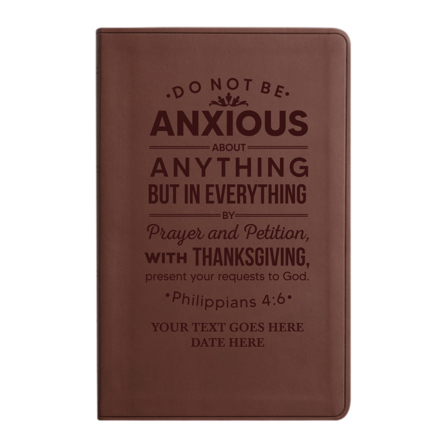 Personalized ESV Thinline Bible Large Print Faux Leather Holy Bible with Philippians 4:6 Bible Verse Design Brown | Shepherds Shelf - Shepherds Shelf