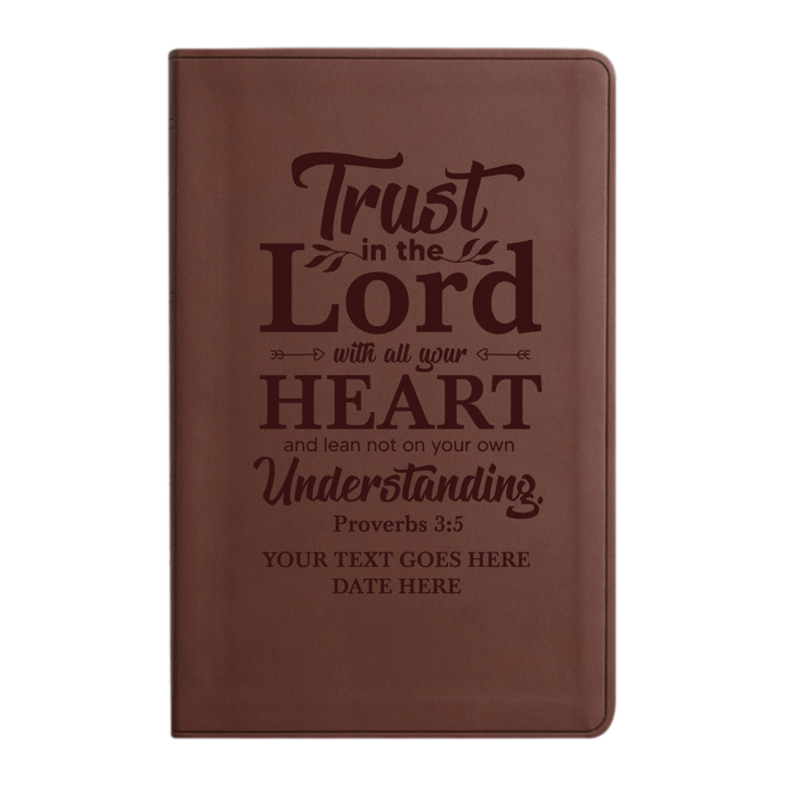Personalized ESV Thinline Bible Large Print Faux Leather Holy Bible with Proverbs 3:5 Bible Verse Design Brown | Shepherds Shelf - Shepherds Shelf