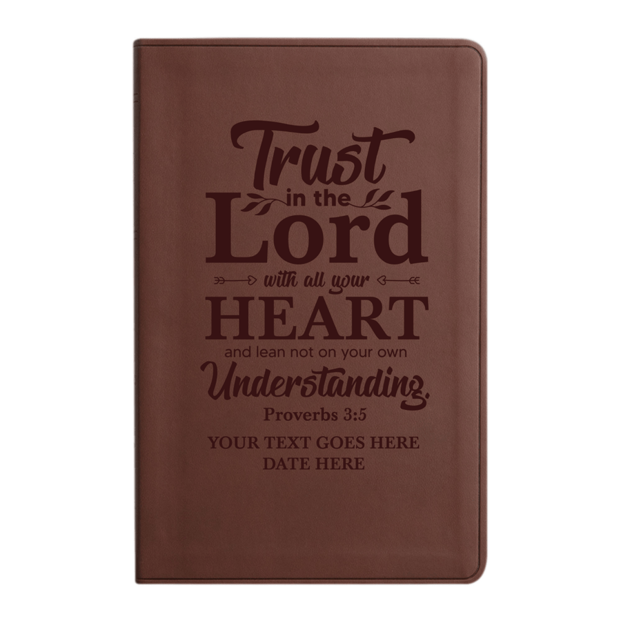 Personalized ESV Thinline Bible Large Print Faux Leather Holy Bible with Proverbs 3:5 Bible Verse Design Brown | Shepherds Shelf - Shepherds Shelf