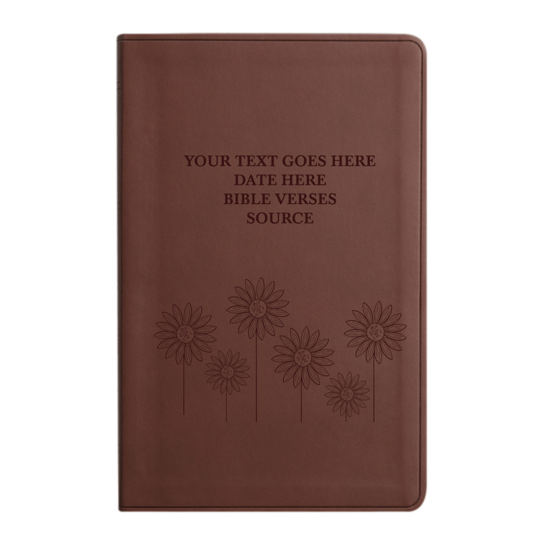 Personalized ESV Thinline Bible Large Print Faux Leather Holy Bible with Sun Flower Design Brown | Shepherds Shelf - Shepherds Shelf