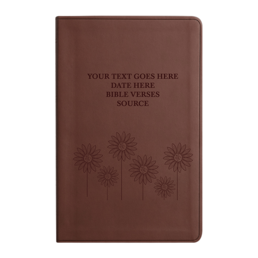 Personalized ESV Thinline Bible Large Print Faux Leather Holy Bible with Sun Flower Design Brown | Shepherds Shelf - Shepherds Shelf