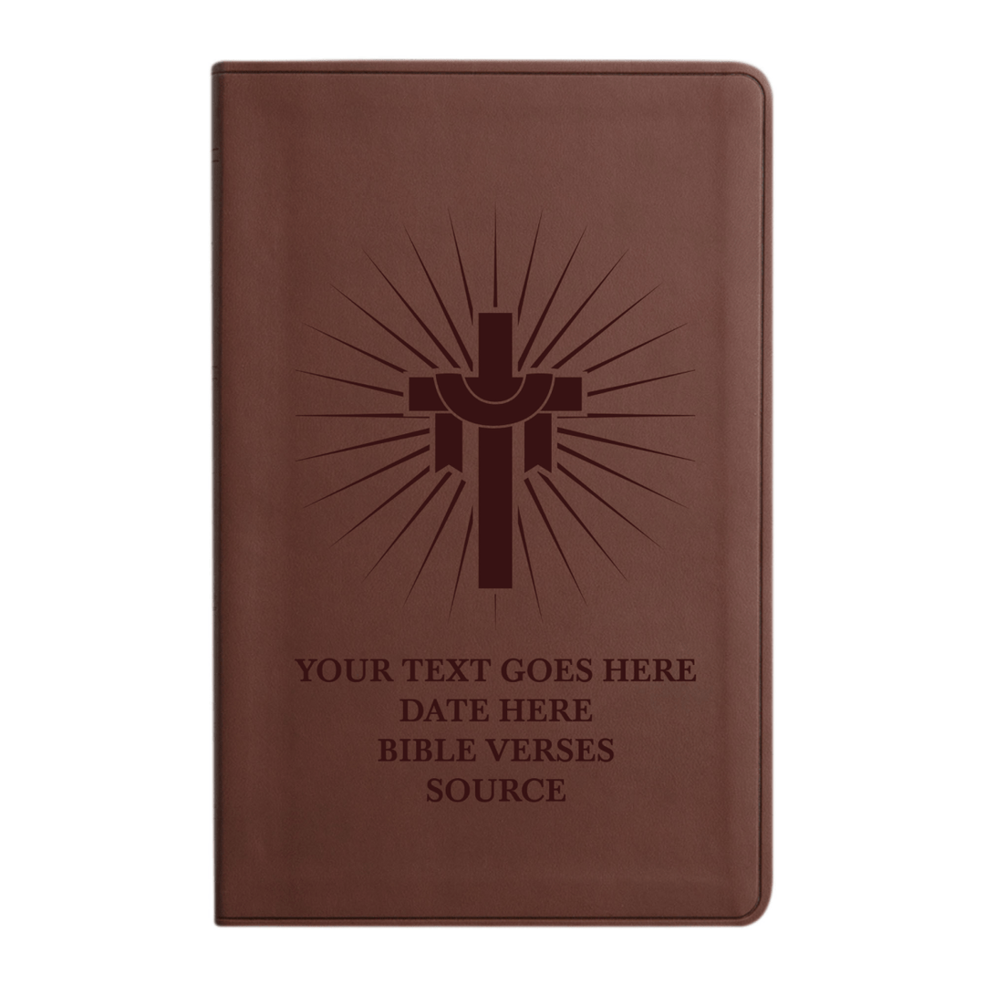 Personalized ESV Thinline Bible Large Print Faux Leather Holy Bible with Sun Rays Cross Design Brown | Shepherds Shelf - Shepherds Shelf