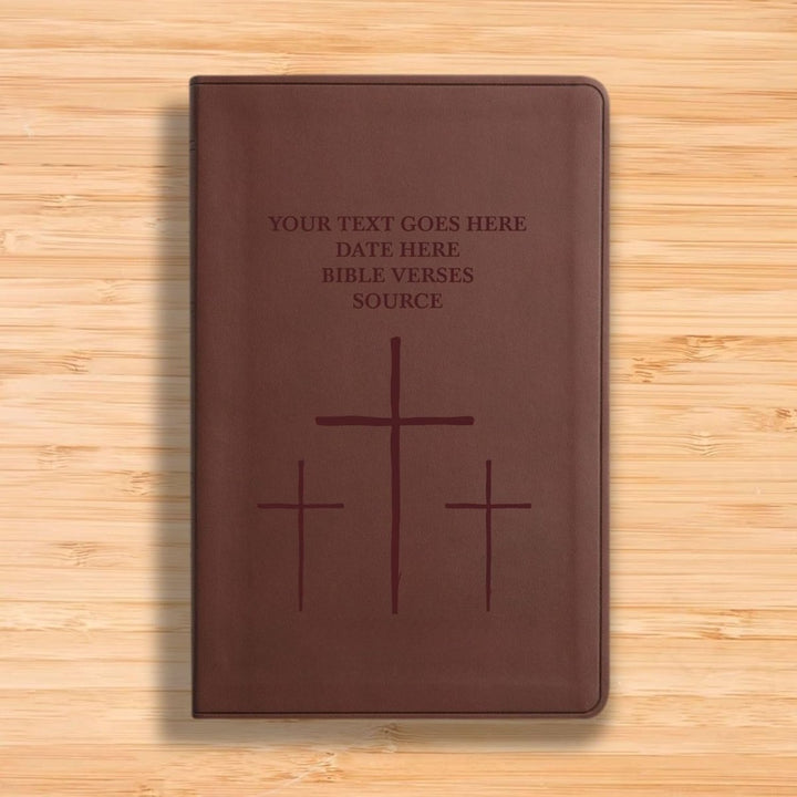 Personalized ESV Thinline Bible Large Print Faux Leather Holy Bible with The Three crosses Design Brown | Shepherds Shelf - Shepherds Shelf