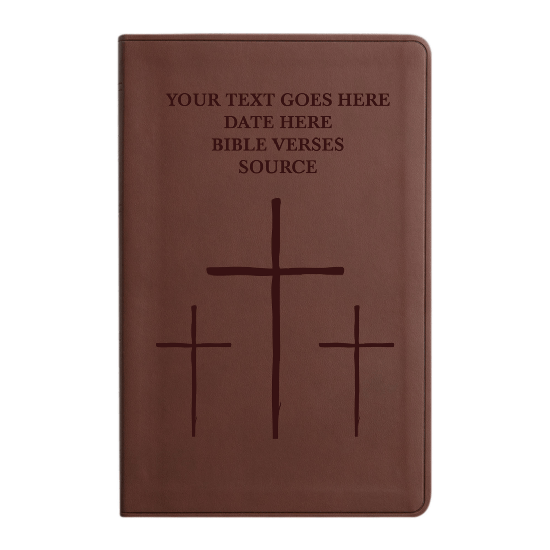 Personalized ESV Thinline Bible Large Print Faux Leather Holy Bible with The Three crosses Design Brown | Shepherds Shelf - Shepherds Shelf