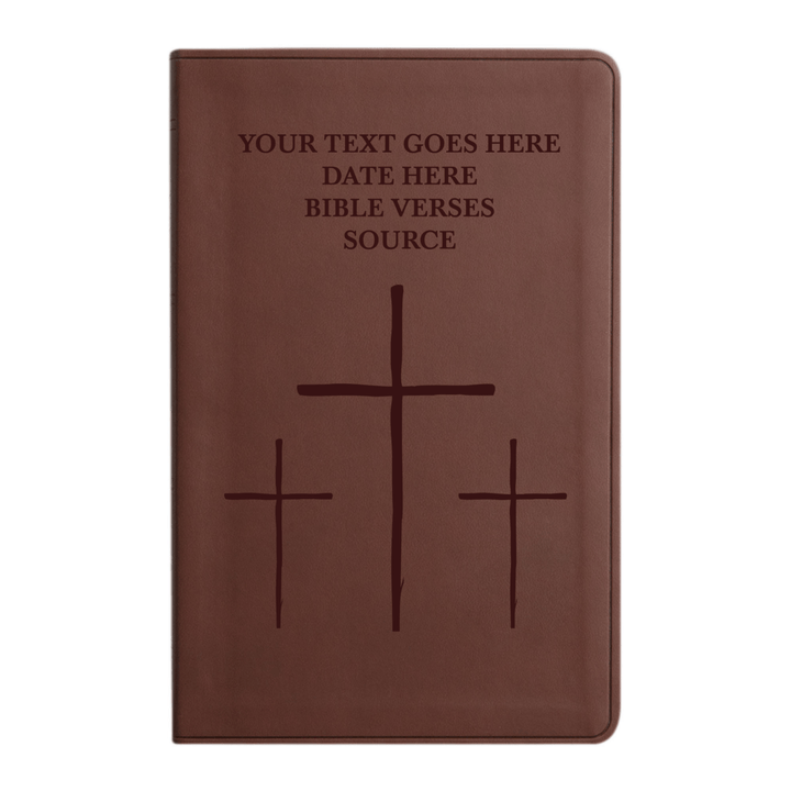 Personalized ESV Thinline Bible Large Print Faux Leather Holy Bible with The Three crosses Design Brown | Shepherds Shelf - Shepherds Shelf