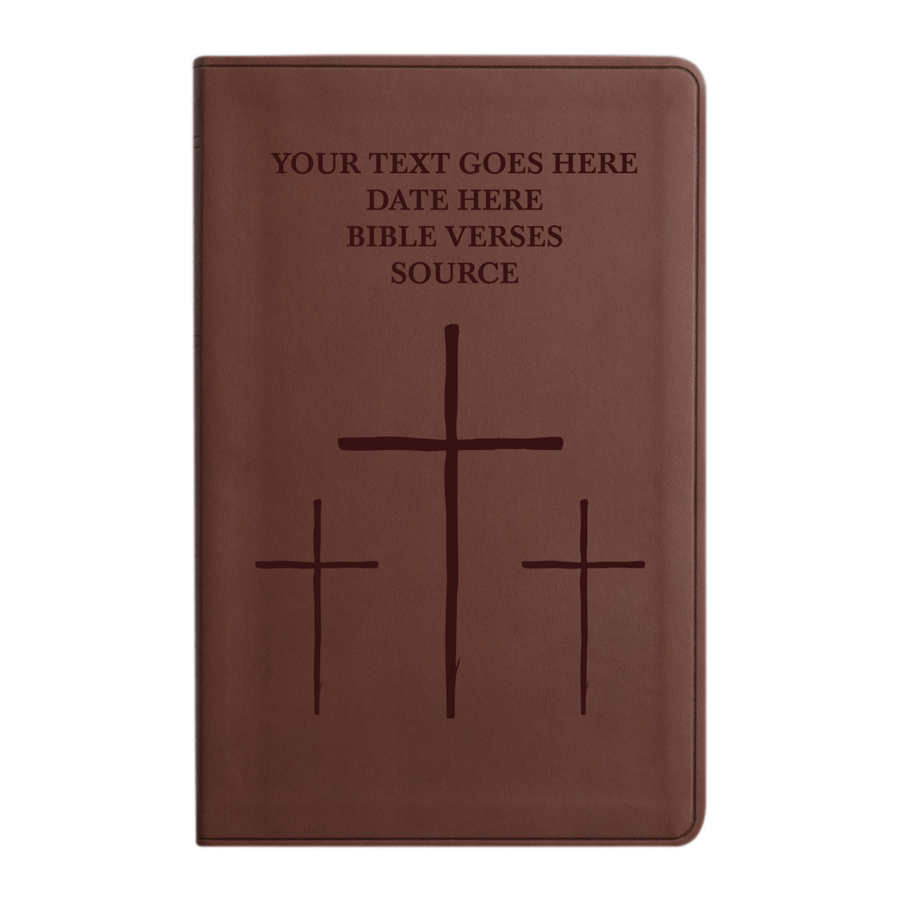 Personalized ESV Thinline Bible Large Print Faux Leather Holy Bible with The Three crosses Design Brown | Shepherds Shelf - Shepherds Shelf