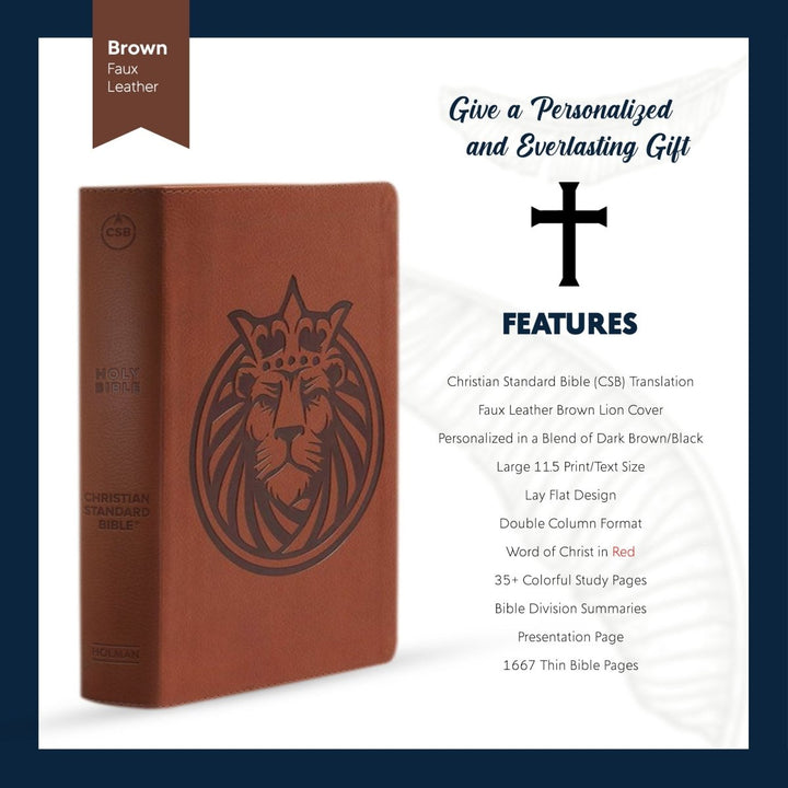 Personalized Faux Leather CSB Kids Bible, Lion Head Leather Touch | Shepherds Shelf - Shepherds Shelf