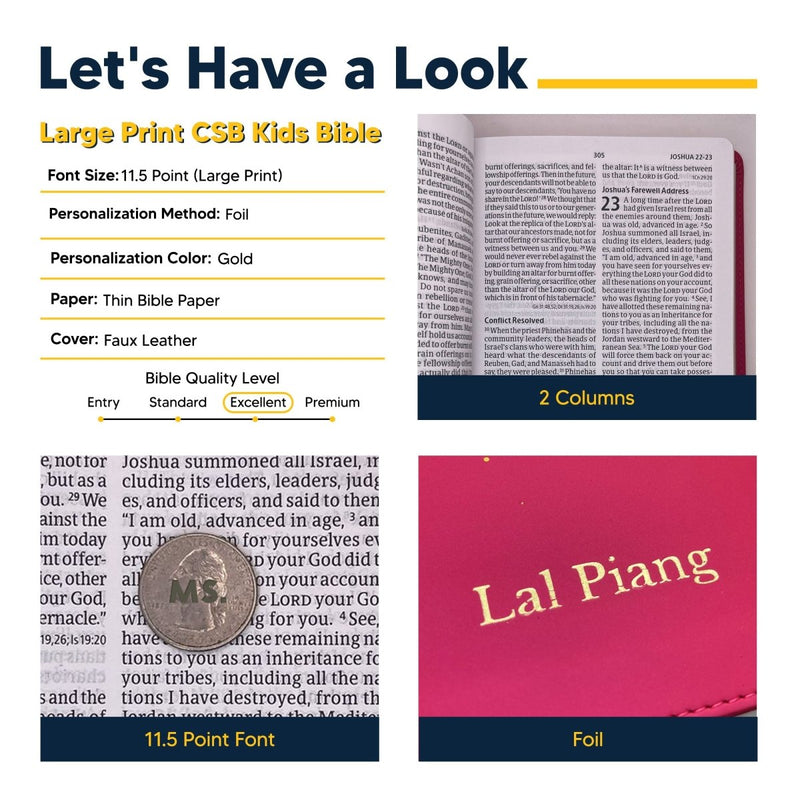 CSB Soft Pink Kids Holy Bible Large Print