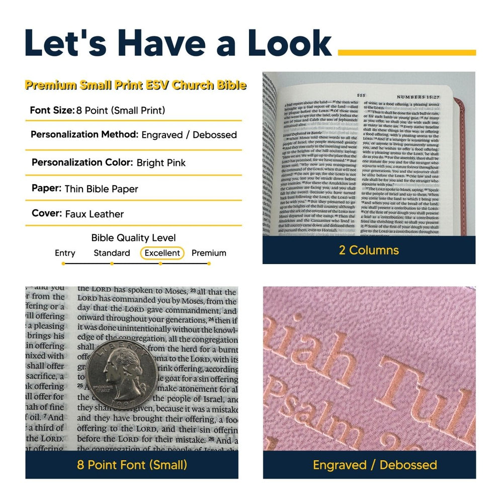 Personalized Faux Leather ESV Premium Church Bible, Pink | Shepherds Shelf - Shepherds Shelf