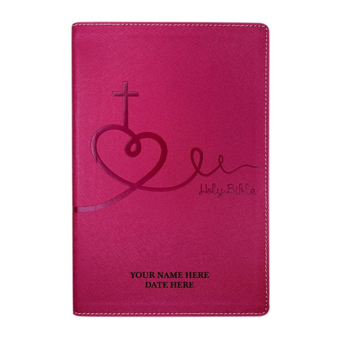 Personalized Faux Leather NIV Kids Bible with Custom Name and Date in Black Medium Print Size Thin New International Version Bible Religious Pink | Shepherds Shelf - Shepherds Shelf