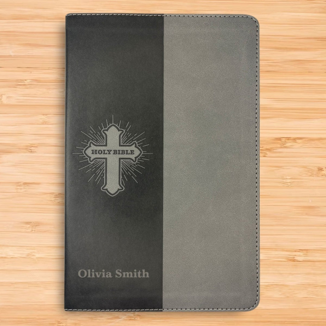 Personalized Faux Leather NIV Kids Bible with Custom Name and Date in Light Gray Medium Print Size Thin New International Version Bible Gray | Shepherds Shelf - Shepherds Shelf