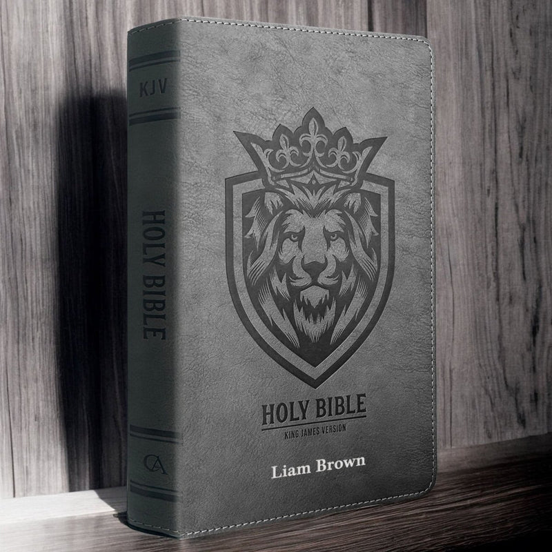 KJV Gray Standard Size Holy Bible Small Print | Lion Head