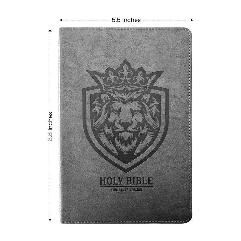 KJV Gray Standard Size Holy Bible Small Print | Lion Head
