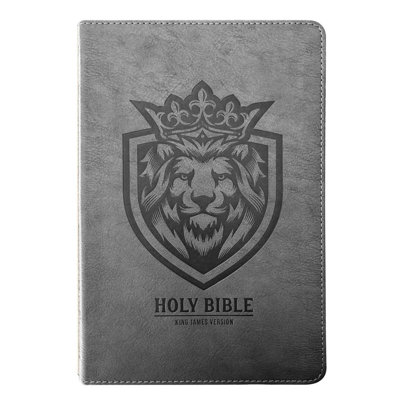 KJV Gray Standard Size Holy Bible Small Print | Lion Head