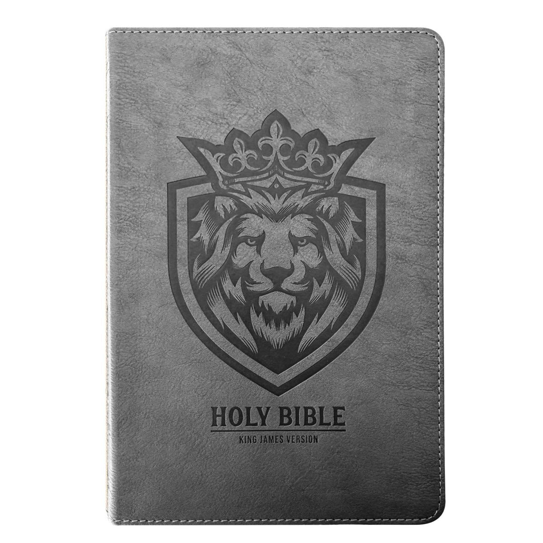 Personalized Faux Leather Small Print KJV Gift and Award Bible, Gray Lion Head | Shepherds Shelf - Shepherds Shelf