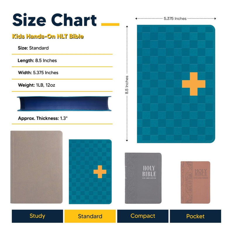 NLT Blue Standard Size Kids Holy Bible Medium Print | Checkered Blue & Orange Cross