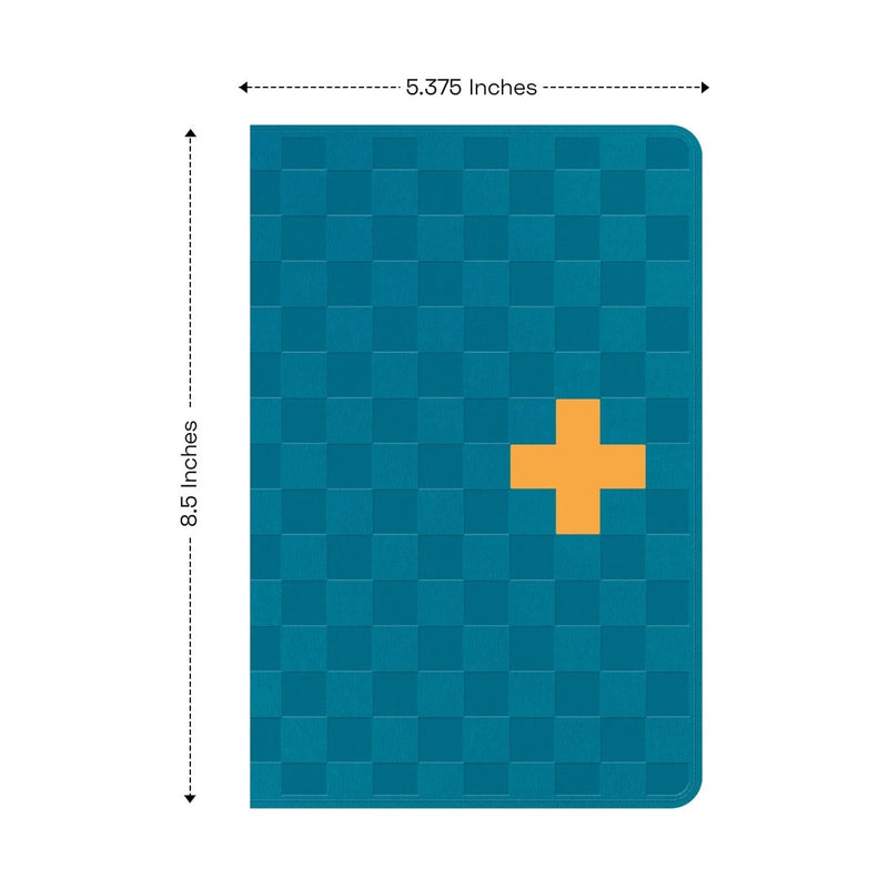 NLT Blue Standard Size Kids Holy Bible Medium Print | Checkered Blue & Orange Cross