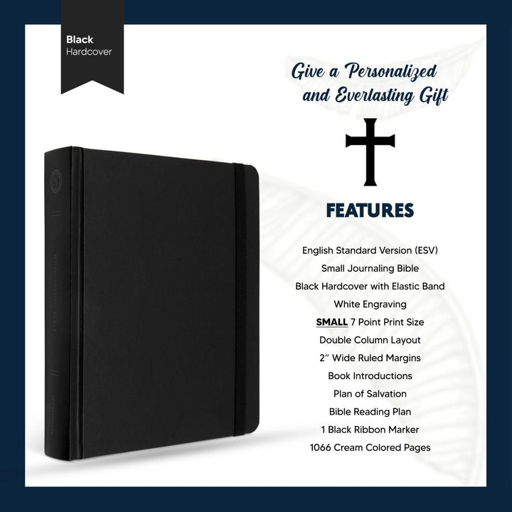 Personalized Hardcover ESV Journaling Bible English Standard Version Holy Bible with Custom Name, Date, Text and 2" Ruled Margins Black | Shepherds Shelf - Shepherds Shelf