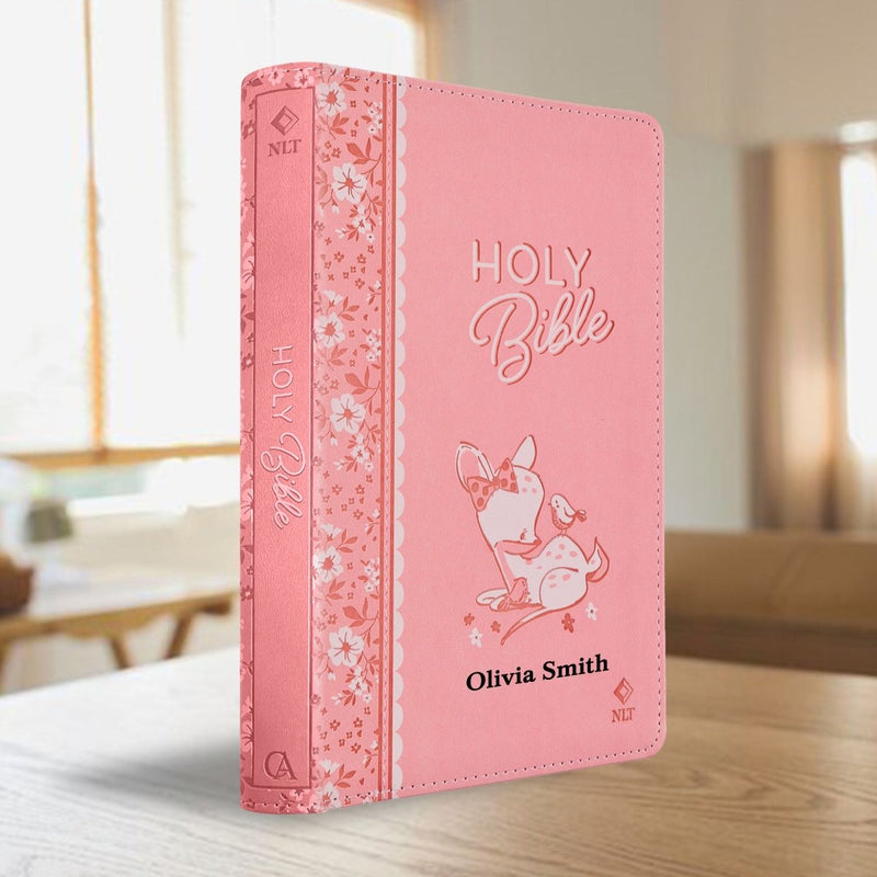 NLT Pink Standard Size Holy Bible Medium Print | Forest Animal