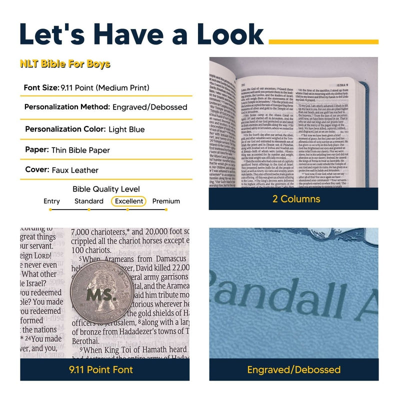 NLT Blue Standard Size Holy Bible Medium Print | Illustrated Elephant