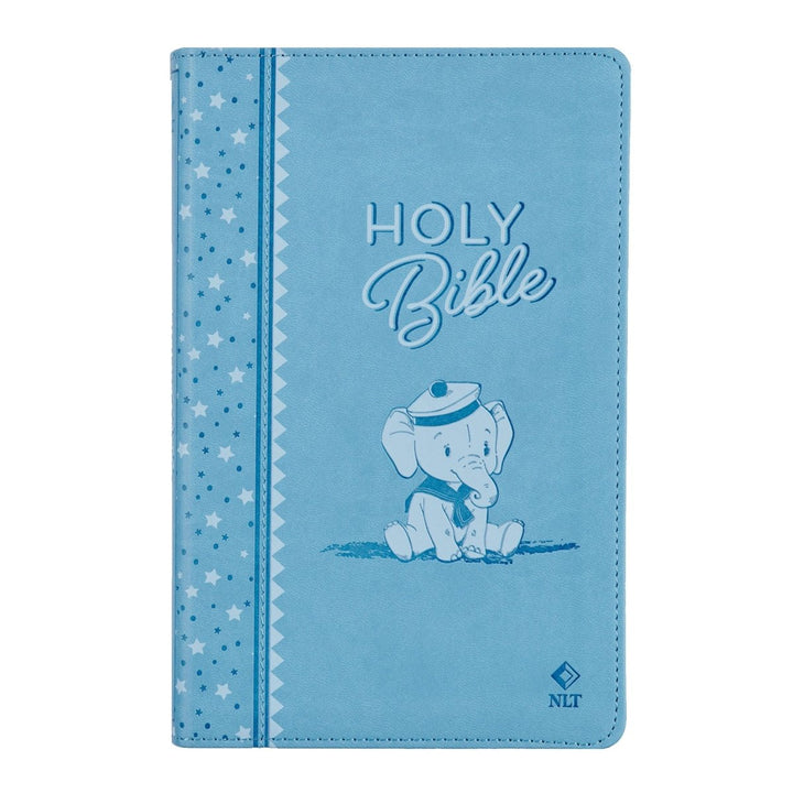 Personalized Keepsake First Holy Bible NLT Medium Print Faux Leather - with Illustrated Elephant Design on Cover Blue | Shepherds Shelf - Shepherds Shelf