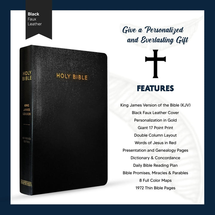 Personalized KJV Holy Bible Bonded Leather Reference Bible Large Print Christian King James Version Bible Custom with Name, Date or Text Gift for Christian & Religious Celebrations | Shepherds Shelf - Shepherds Shelf