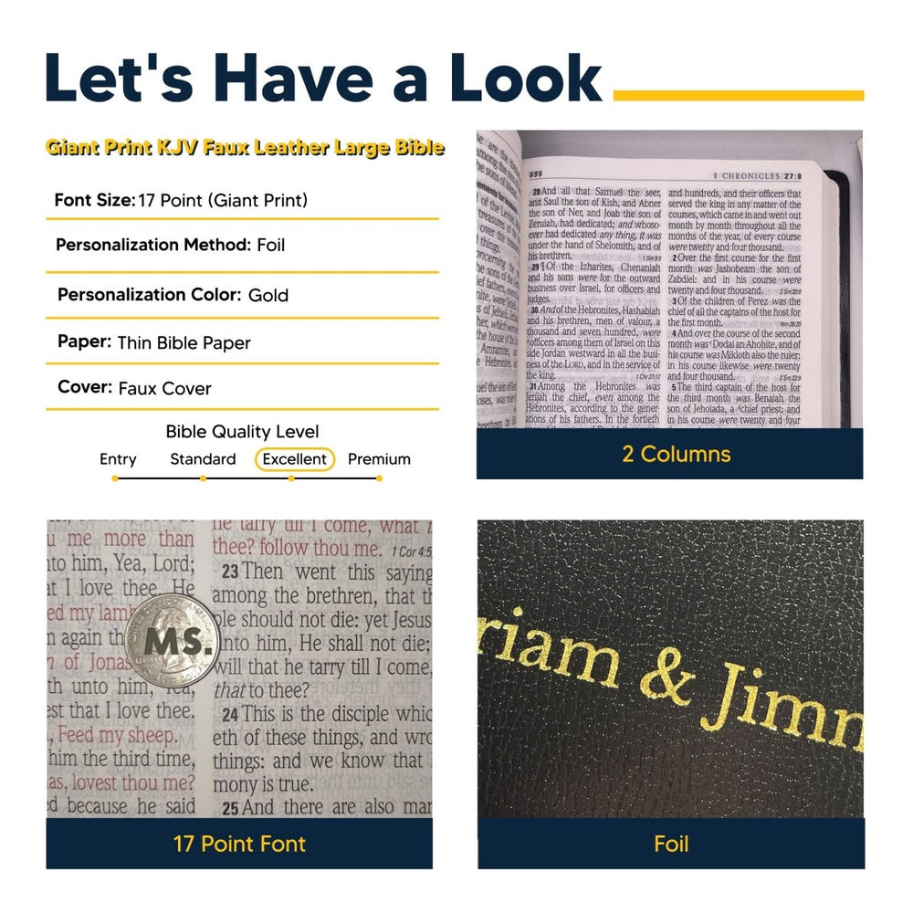 Personalized KJV Holy Bible Bonded Leather Reference Bible Large Print Christian King James Version Bible Custom with Name, Date or Text Gift for Christian & Religious Celebrations | Shepherds Shelf - Shepherds Shelf