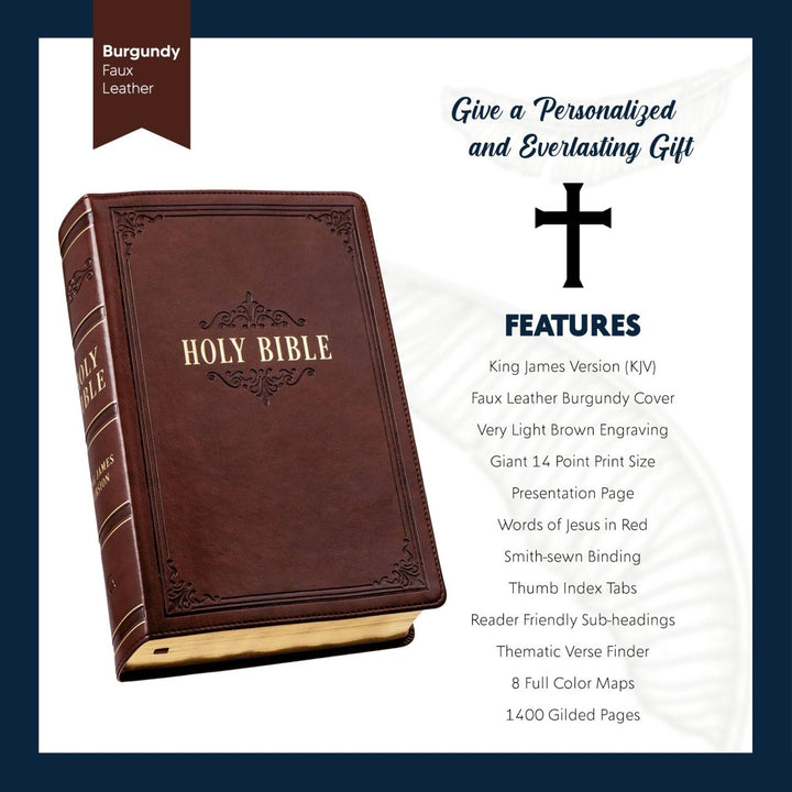 Personalized KJV Holy Bible Faux Leather Large Bible with Index Tabs Giant Print King James Version Bible Custom with Name, Date or Text Gift for Christian & Religious Celebrations | Shepherds Shelf - Shepherds Shelf