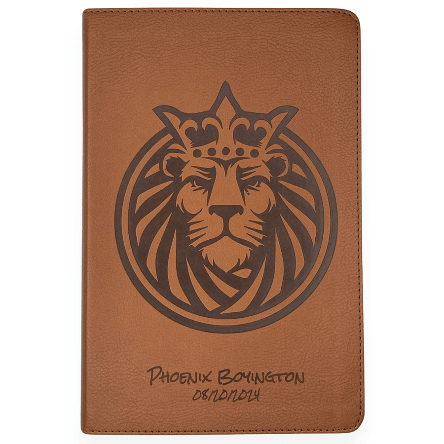 Personalized KJV Kids Bible Brown Faux Leather Large Print Size with Royal Lion Design | Shepherds Shelf - Shepherds Shelf