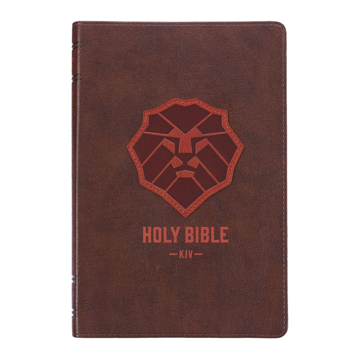 Personalized KJV Kids First Holy Bible Large Print Indexed Faux Leather Bible with Lion Design on Cover Brown | Shepherds Shelf - Shepherds Shelf