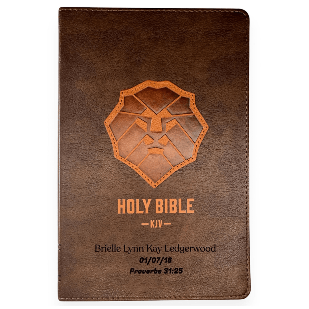 Personalized KJV Kids First Holy Bible Large Print Indexed Faux Leather Bible with Lion Design on Cover Brown | Shepherds Shelf - Shepherds Shelf