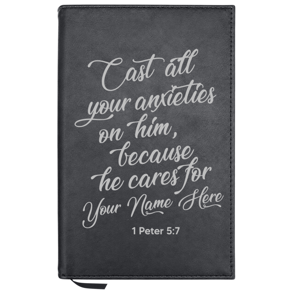 Personalized Leatherette Journal Notebook | 1 Peter 5:7 - Shepherds Shelf