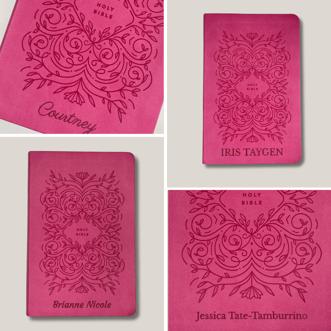 Personalized Medium Print Size with Pink Vine Design NLT Bible | Shepherds Shelf - Shepherds Shelf
