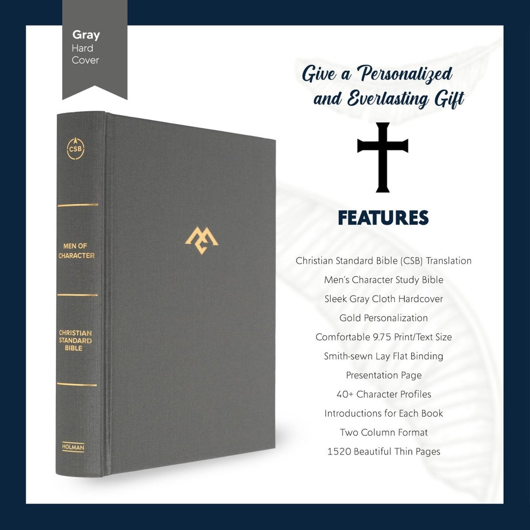 Personalized Men of Character CSB Study Devotional Hardcover Bible, Gray | Shepherds Shelf - Shepherds Shelf